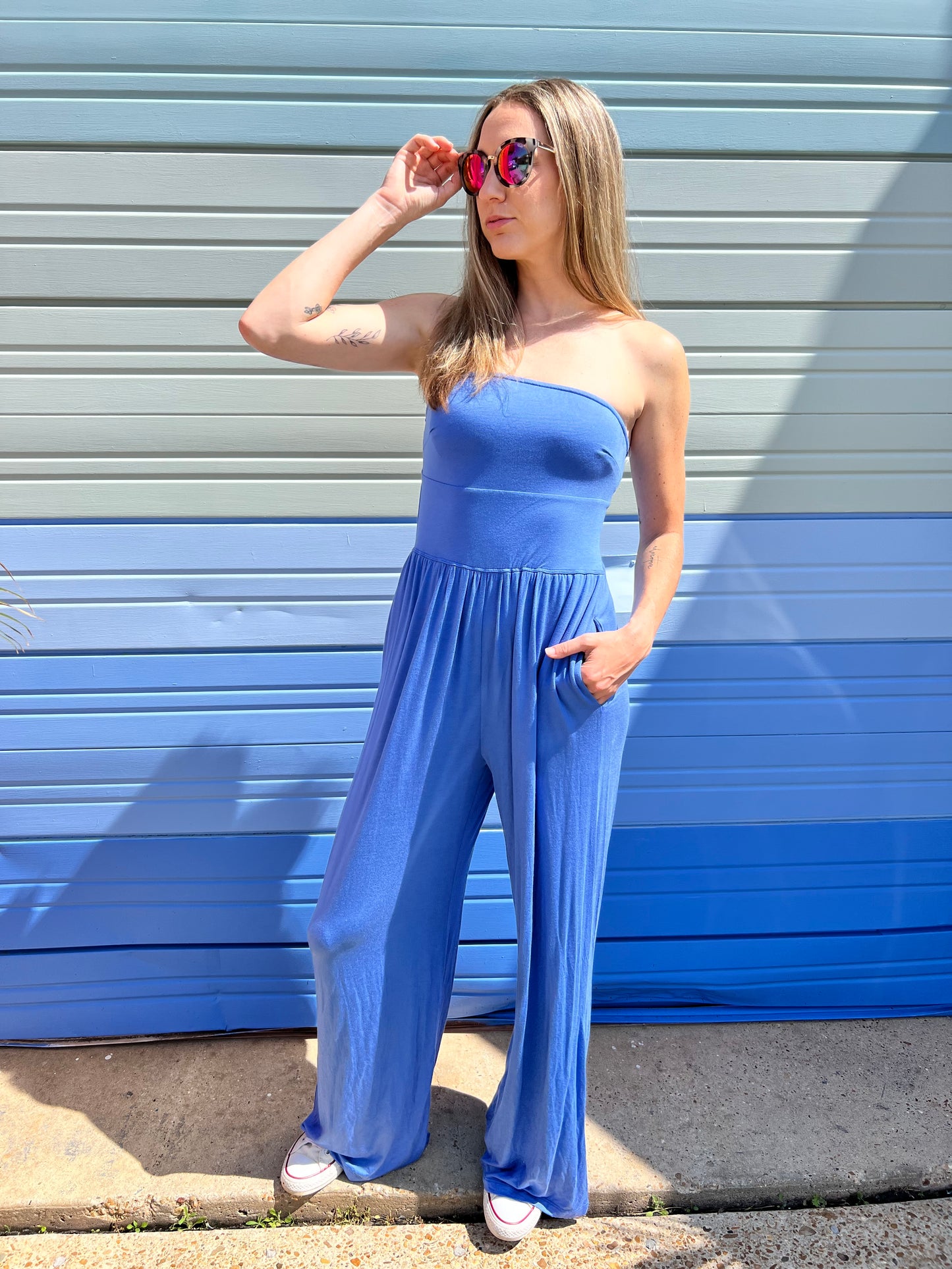 Let's Get Comfy Blue Jumpsuit