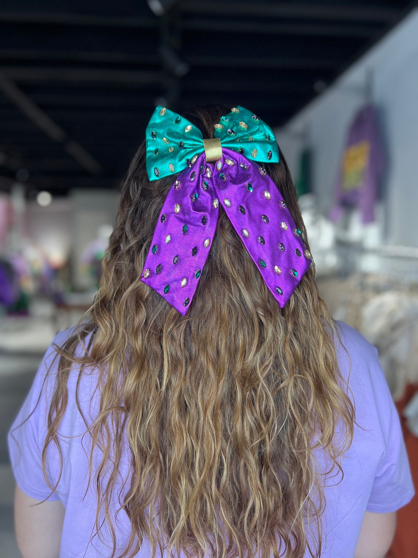 Mardi Gras Metallic Rhinestone Hair Bow