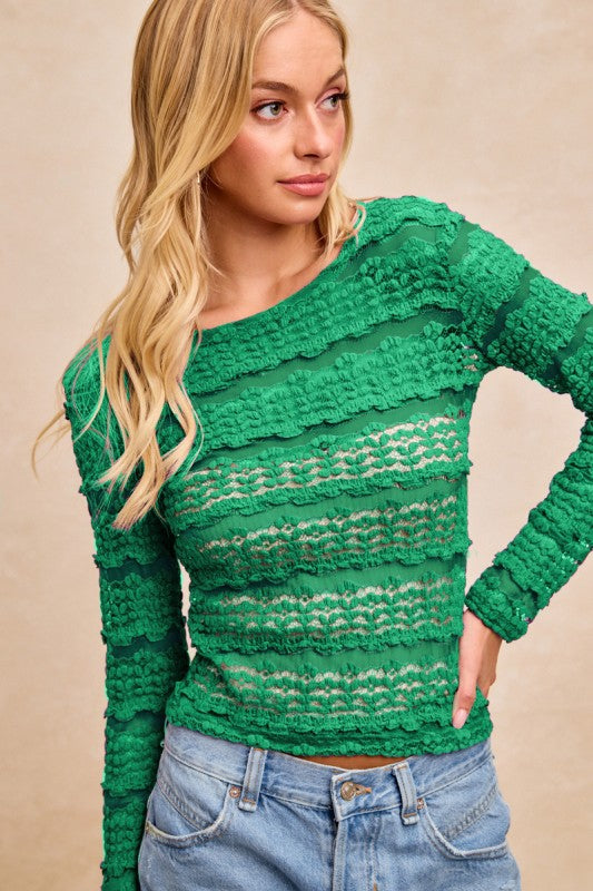 Mardi Gras Green Lace Top