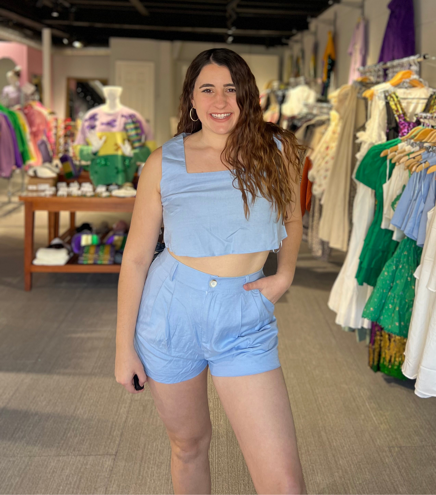 Blue Linen Two Piece Set