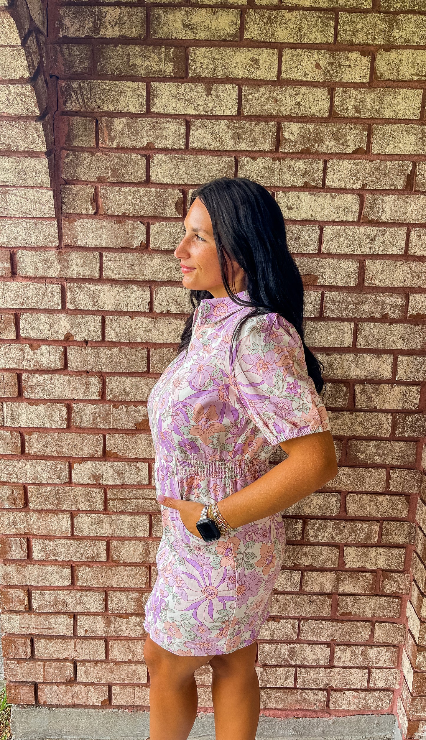 Floral Down Denim Dress