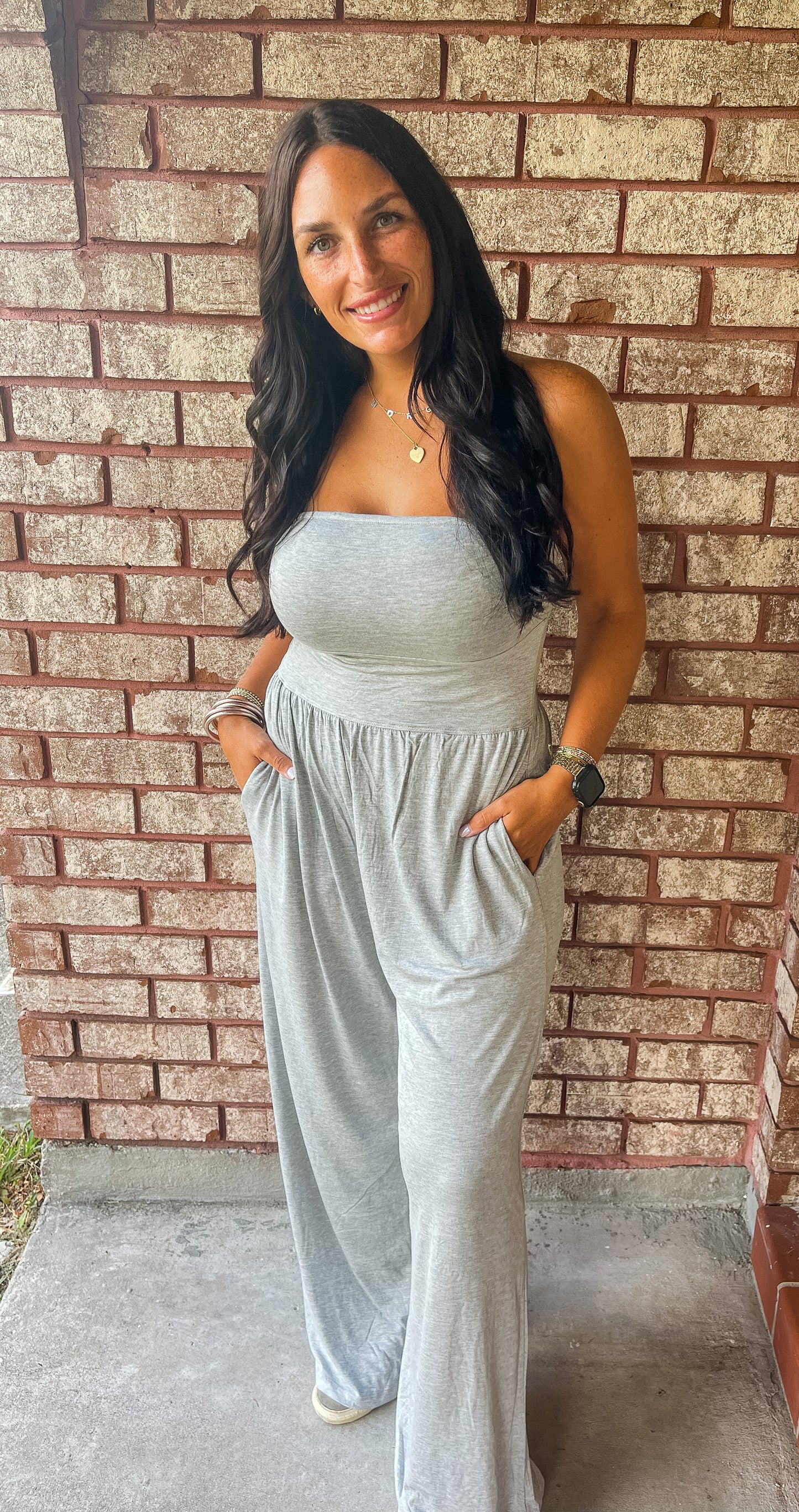 Let's Get Comfy Grey Jumpsuit