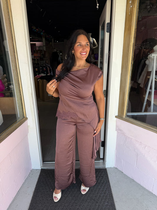 Kim Crinkled Satin Flare Pants