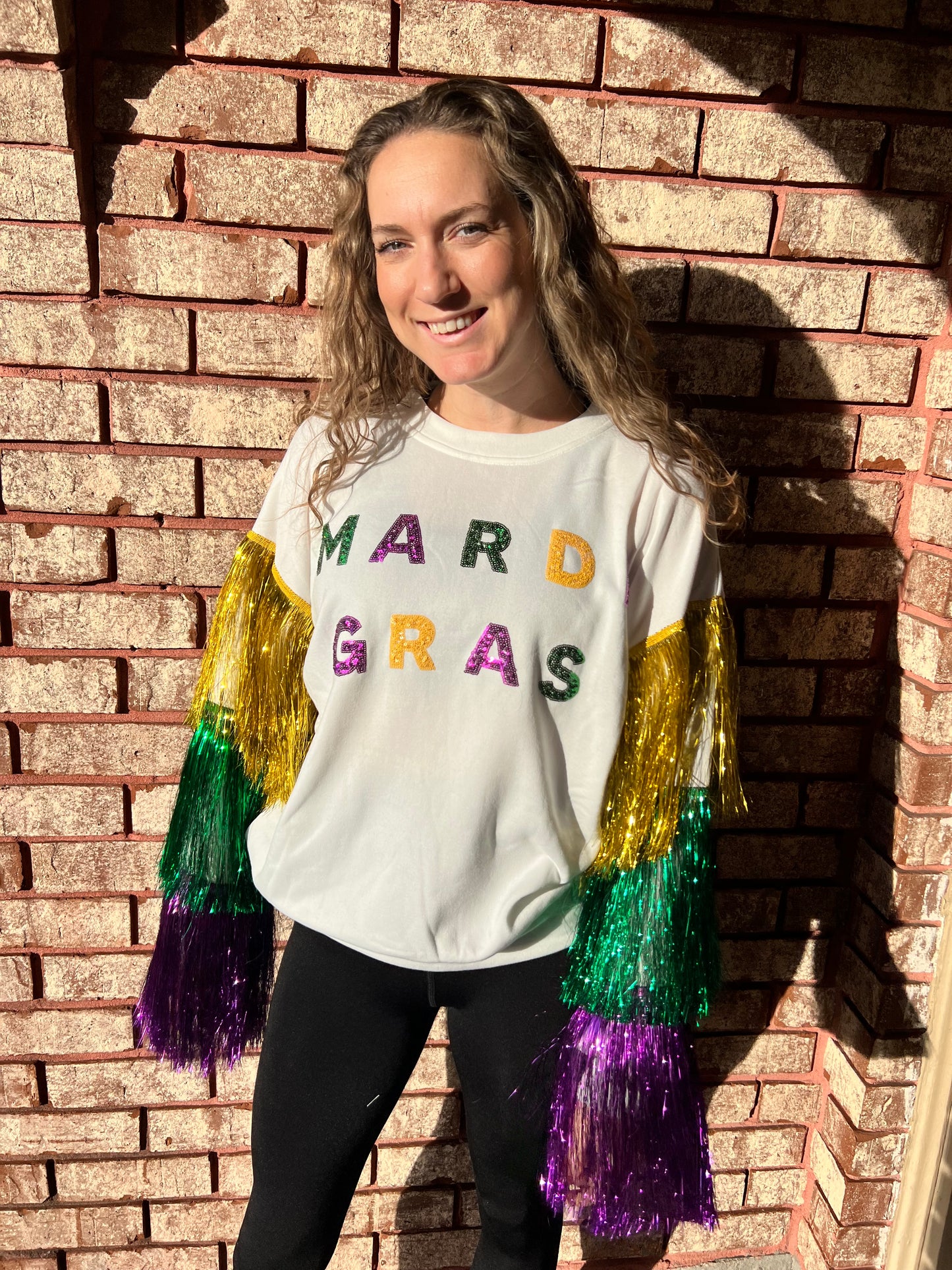 Mardi Gras Tinsel Sleeve Sweatshirt