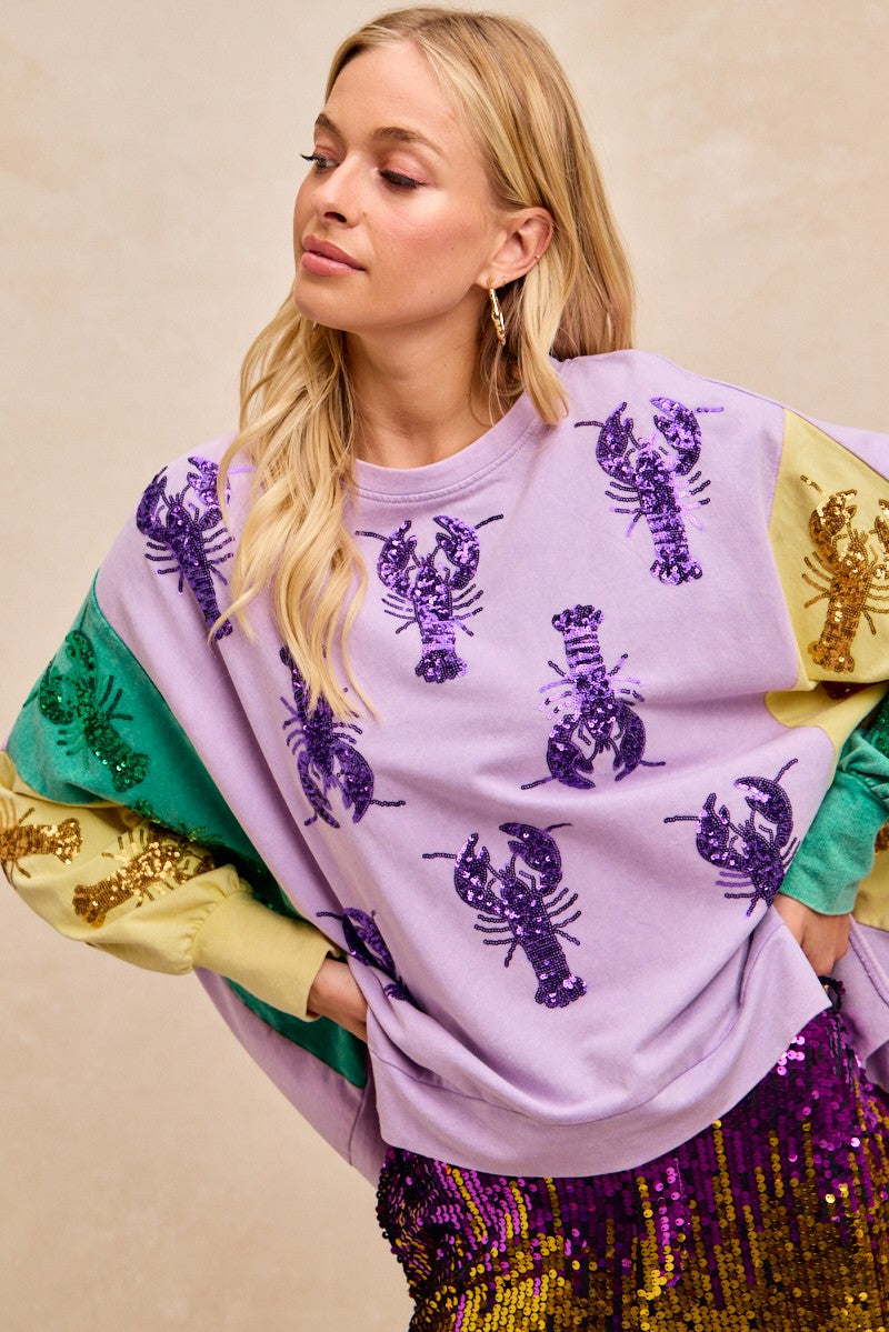 Mardi Gras Oversized Sequin Crawfish Top