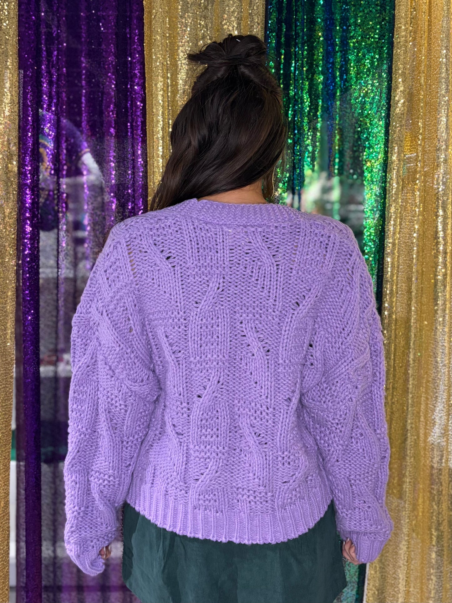 Mardi Gras Flower Patched Cardigan