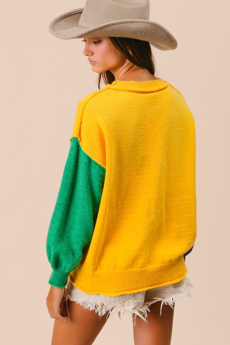 Mardi Gras Patch Pocket Sweater