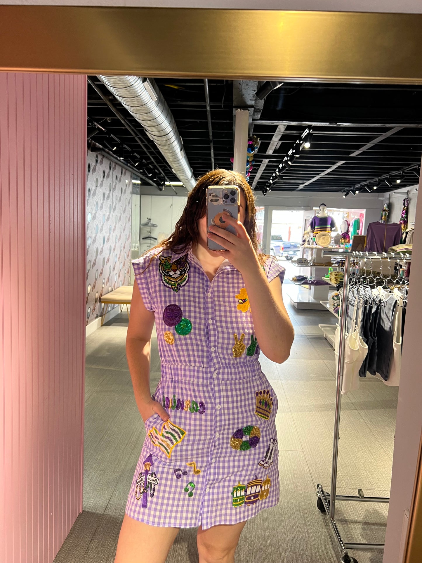 Mardi Gras Gingham Patch Dress