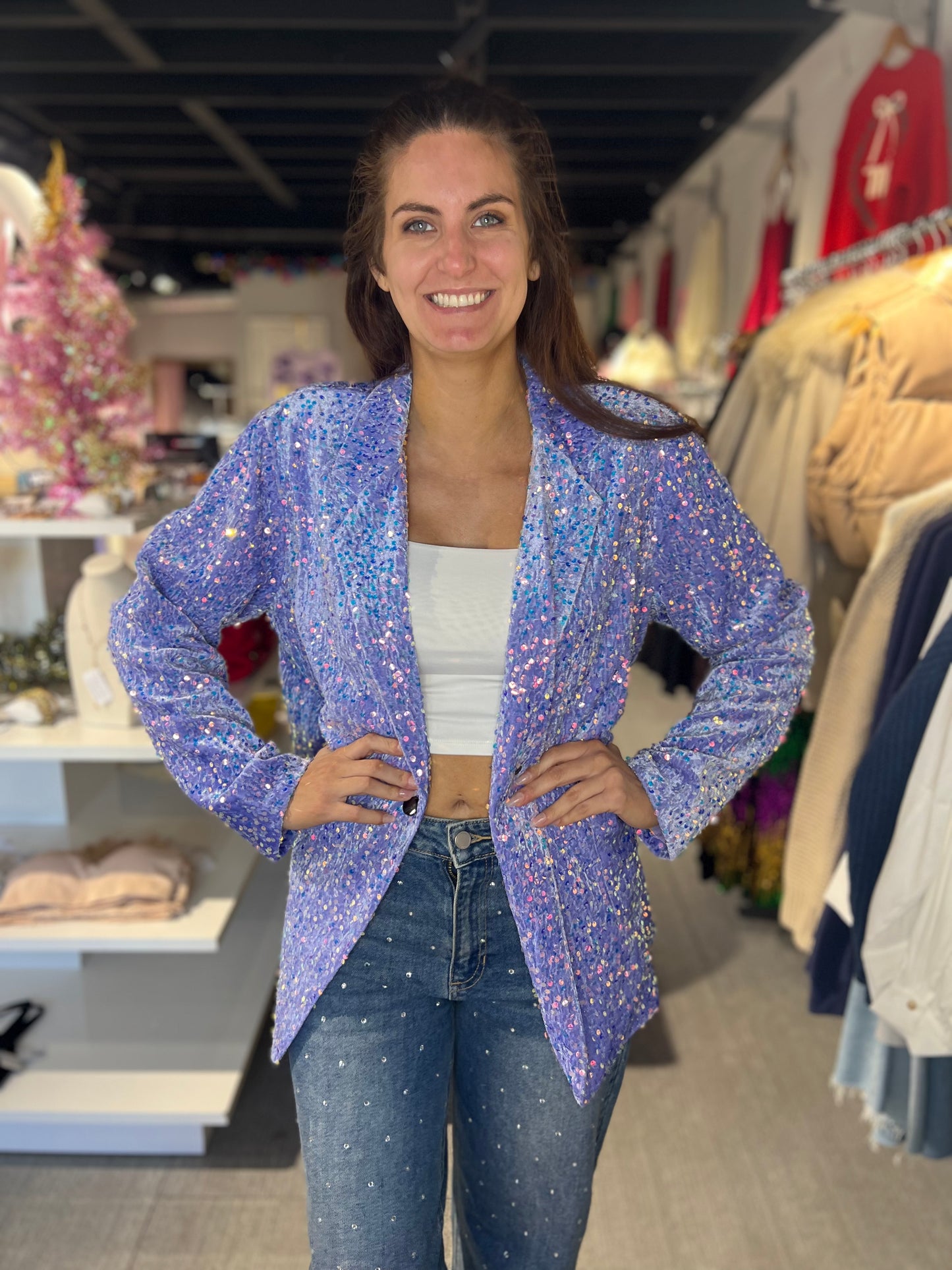 Lilac Velvet Sequin Blazer