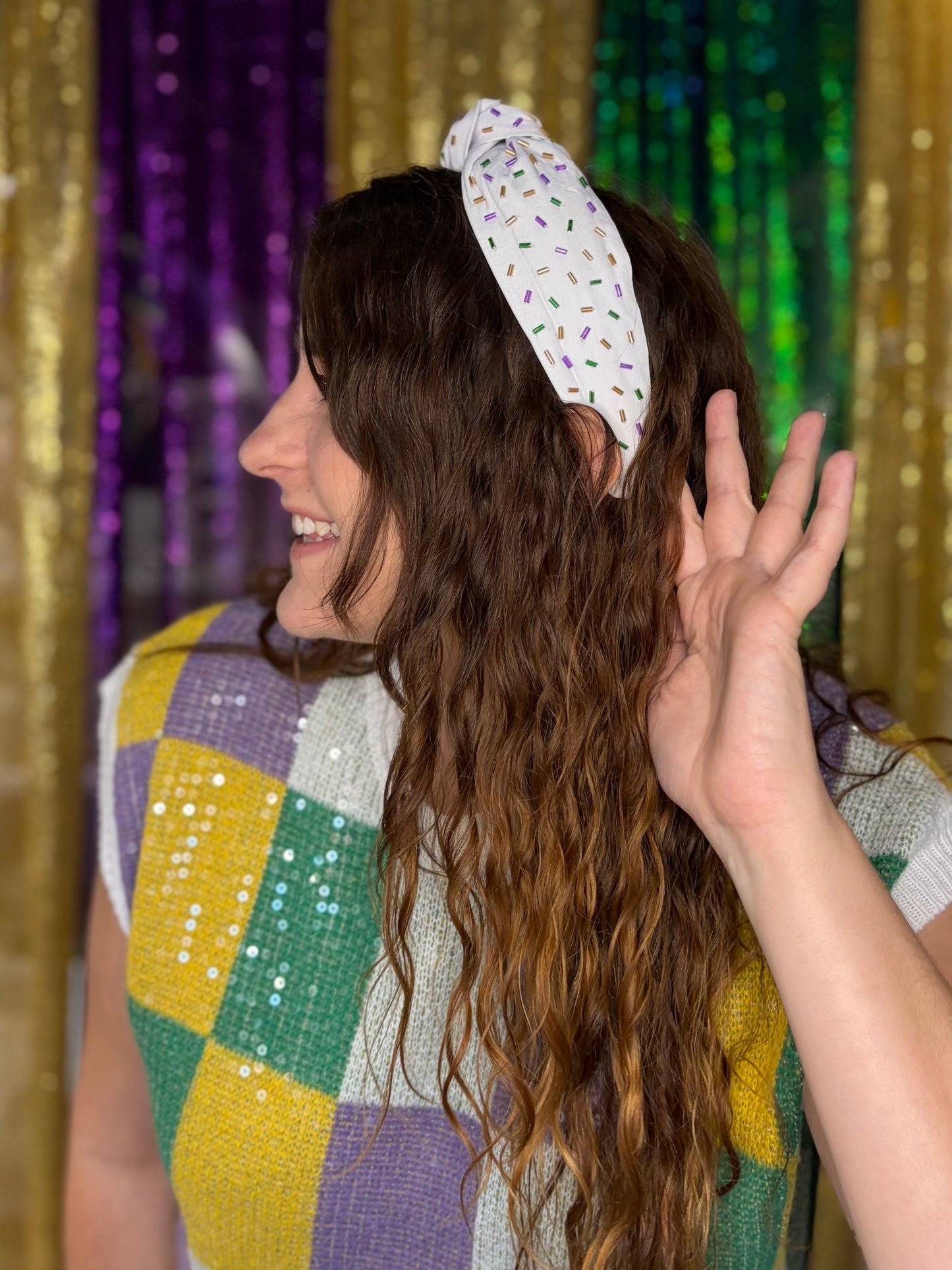 Mardi Gras Sequin Checker Sleeveless Sweater