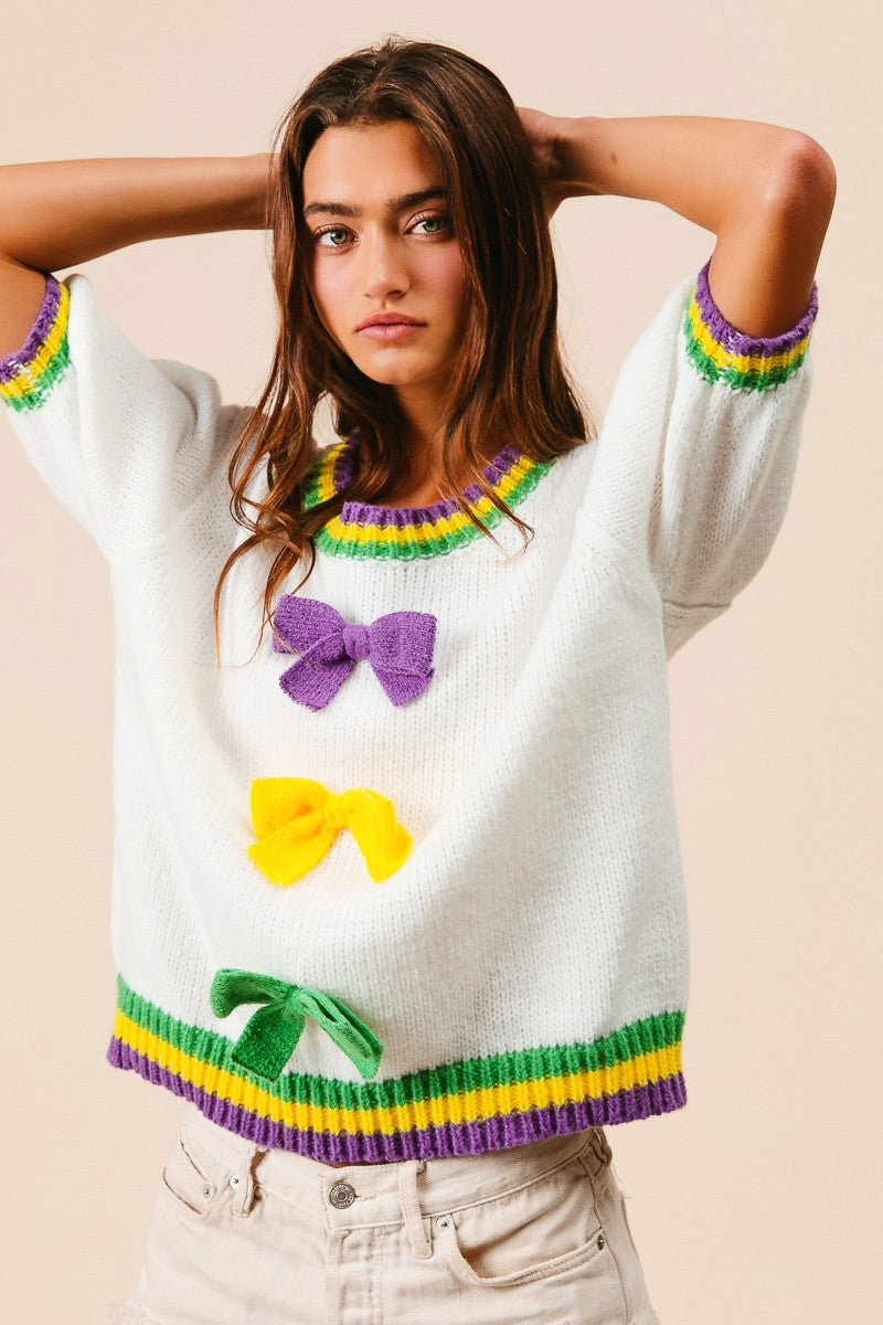 Mardi Gras Ribbon Sweater