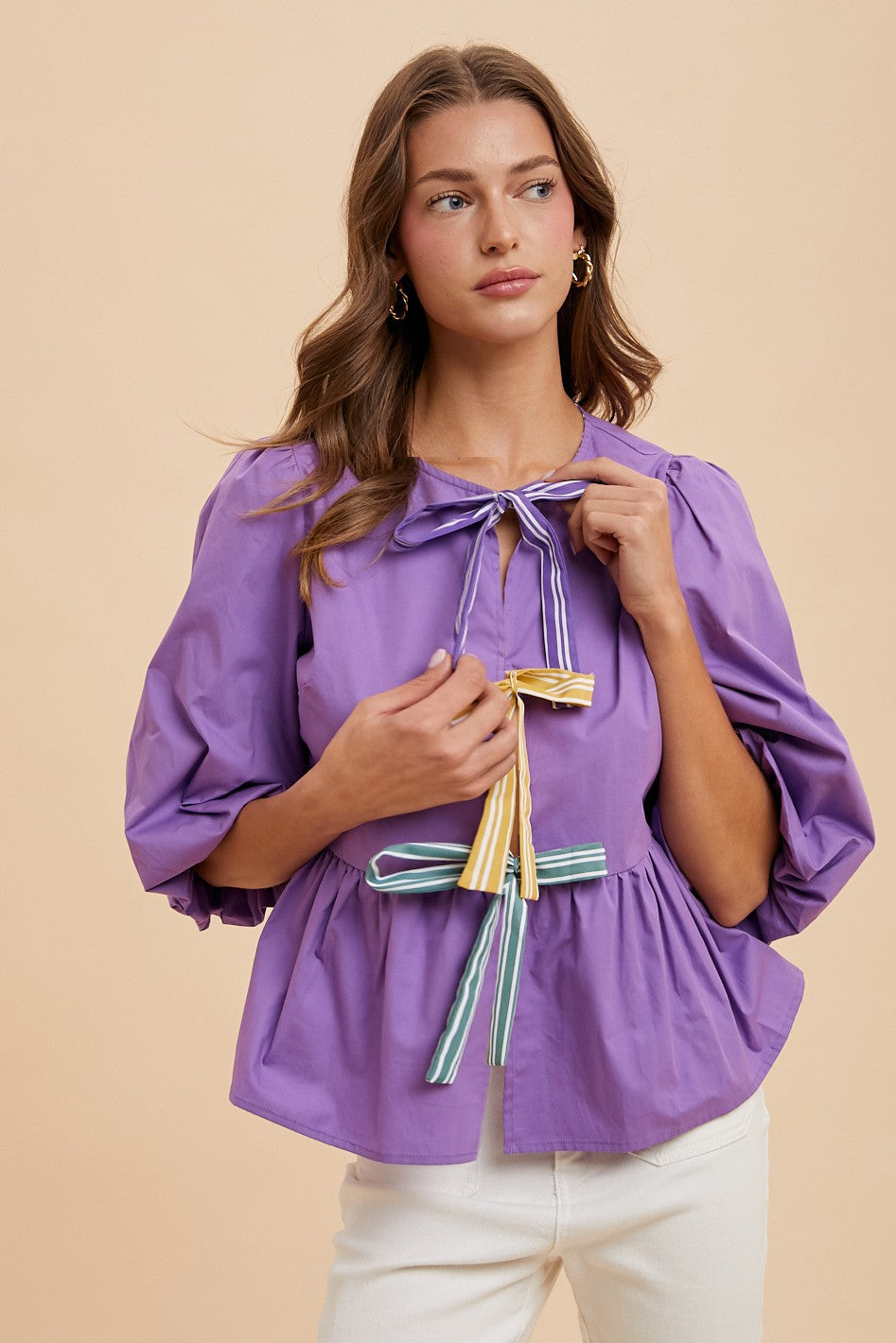 Mardi Gras Bow Peplum Blouse