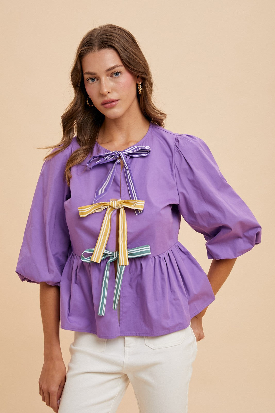 Mardi Gras Bow Peplum Blouse