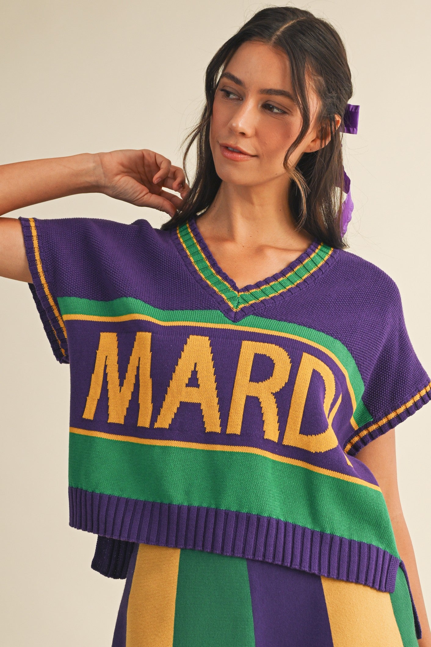 Mardi Gras Varsity Lettering Sweater
