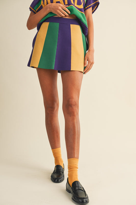 Mardi Gras Striped Knit Mini Skirt