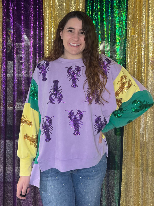 Mardi Gras Oversized Sequin Crawfish Top