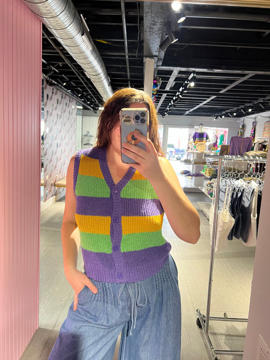 Mardi Gras Color Block Sweater Vest