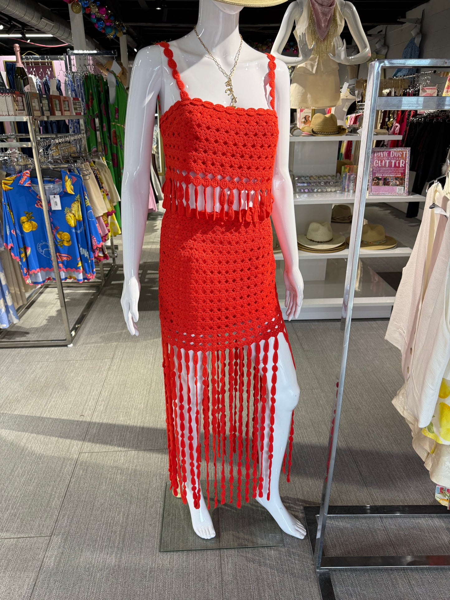 Sunset Fringe Crochet Two Piece Set