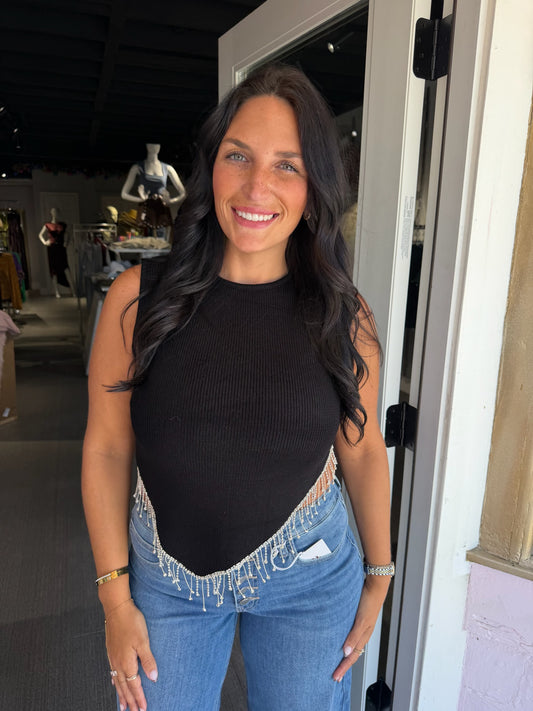 Jennifer Rhinestone Ribbed Tank