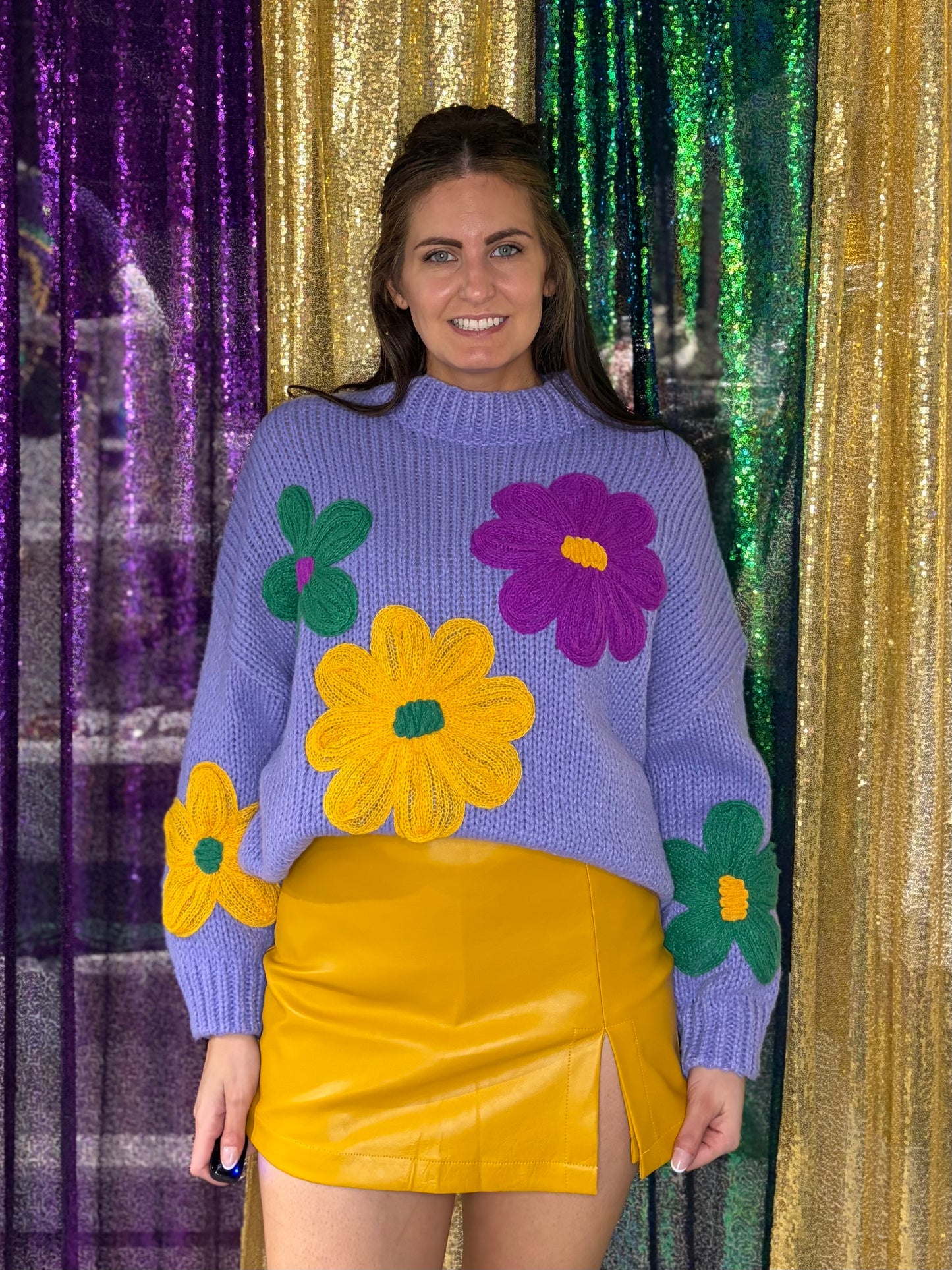 Flower Power Mardi Gras Sweater