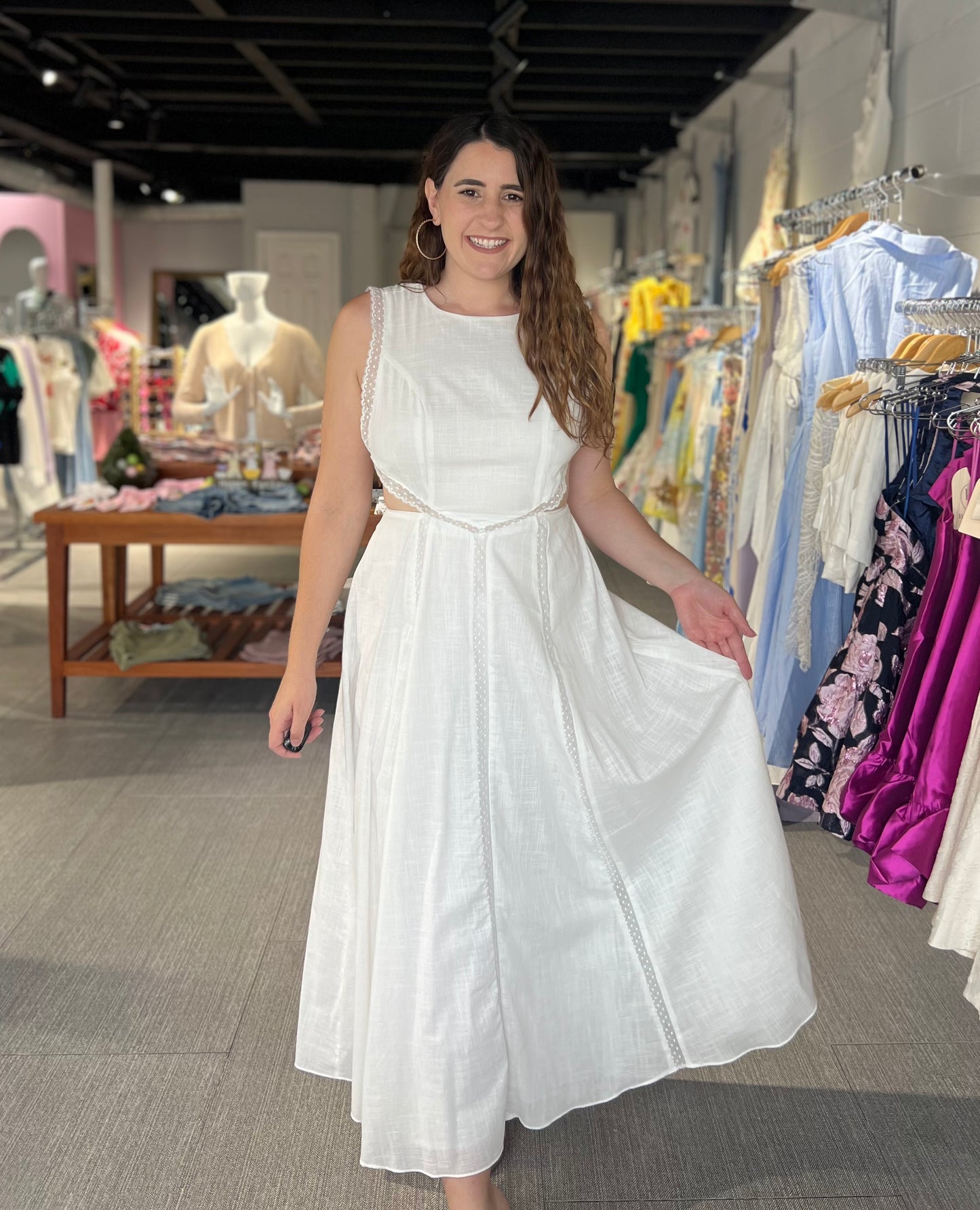 Lace Trim Midi Dress
