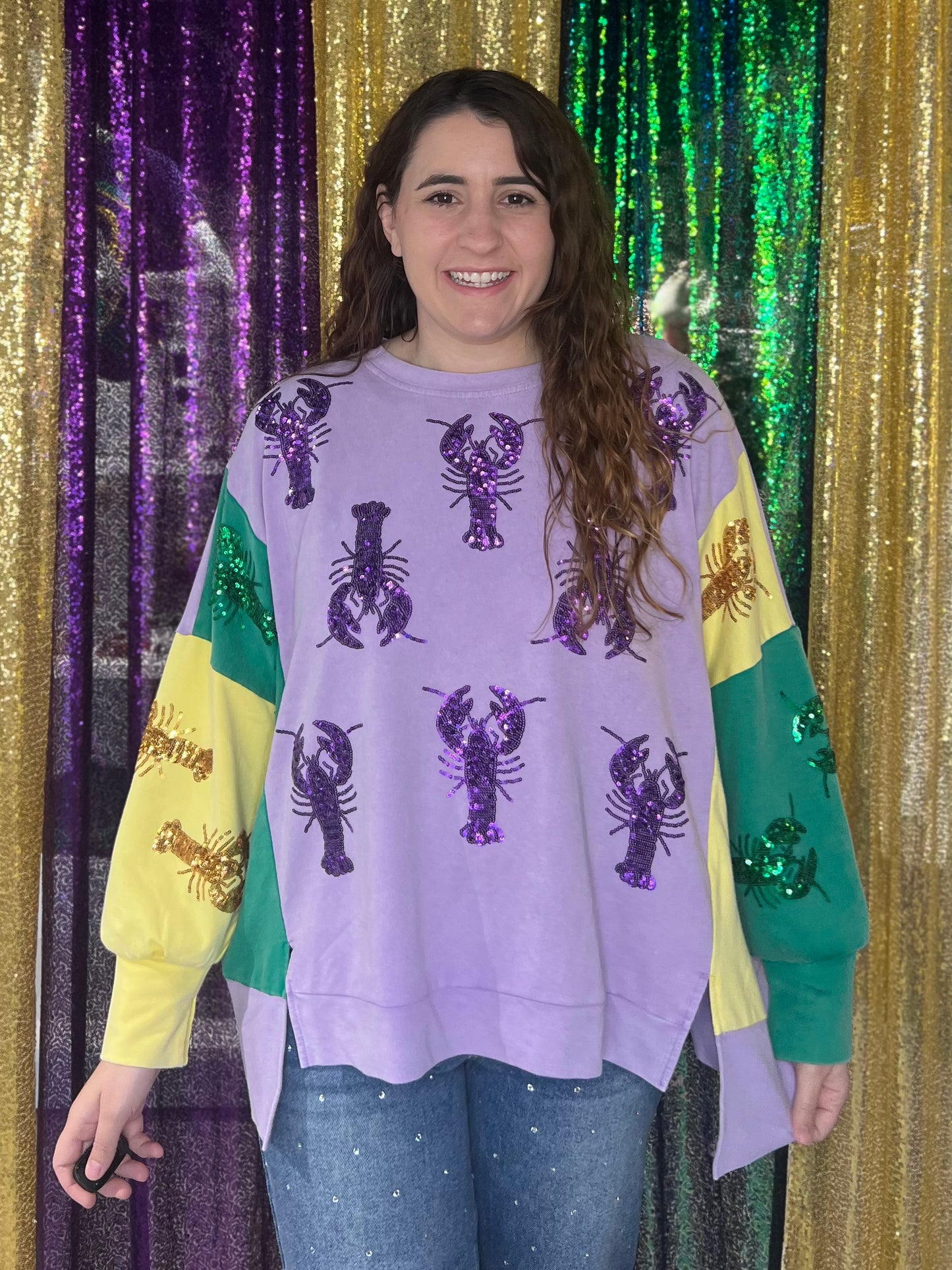 Mardi Gras Oversized Sequin Crawfish Top
