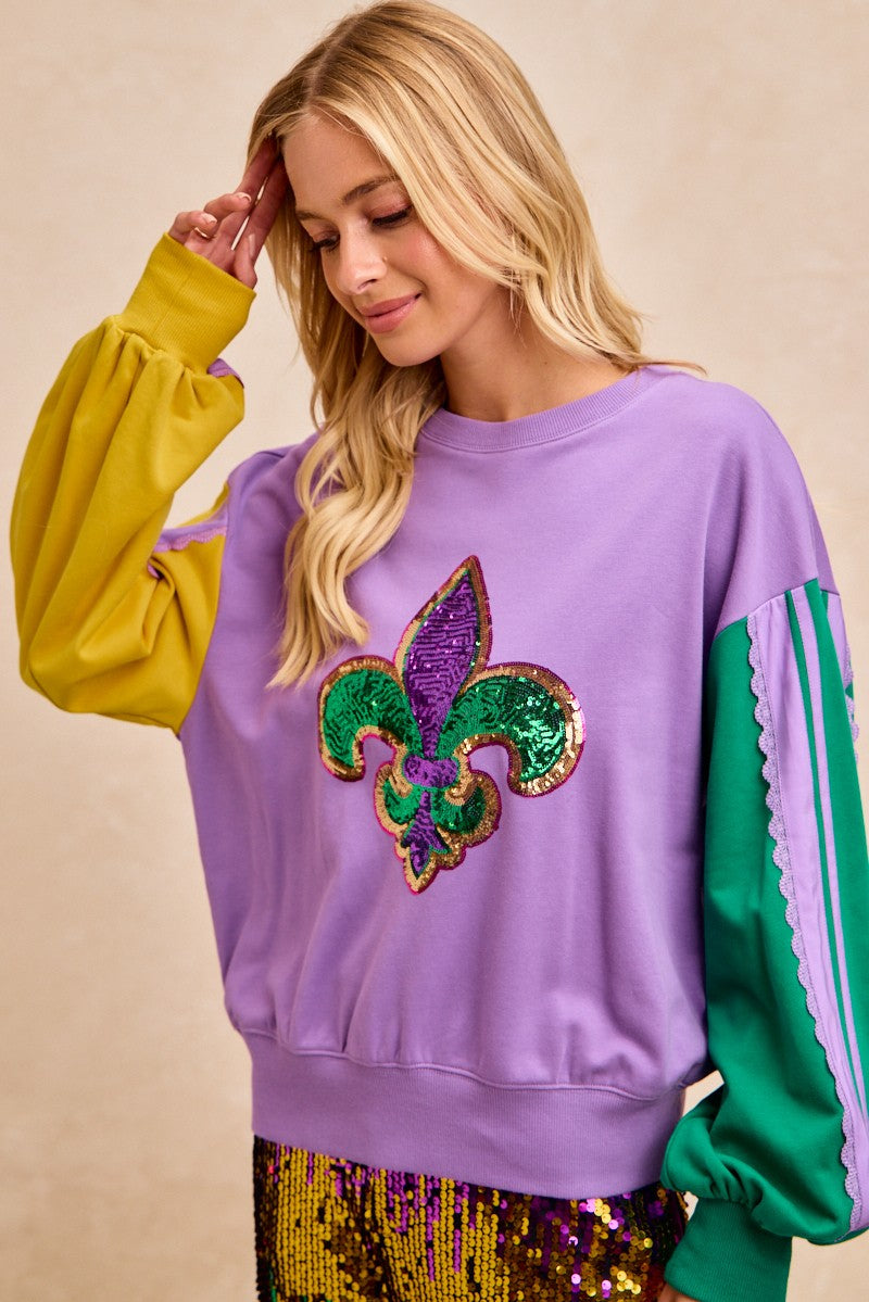 Mardi Gras Fleur De Lis Lace Trim Top