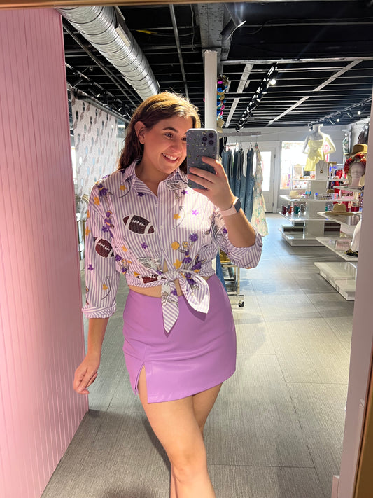 Purple and Gold Gameday Sequin Button Down