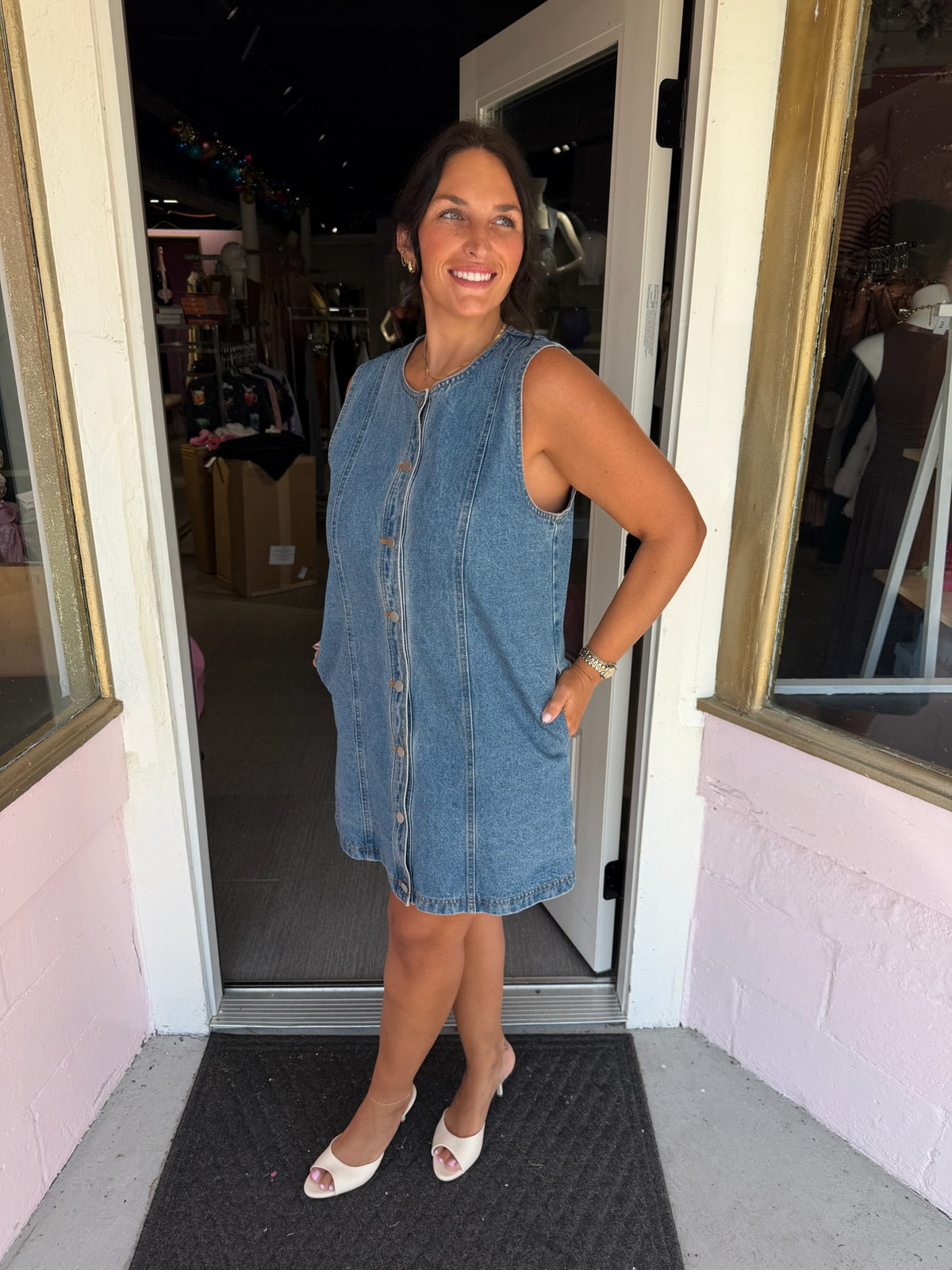 Sleeveless Button Down Denim Dress