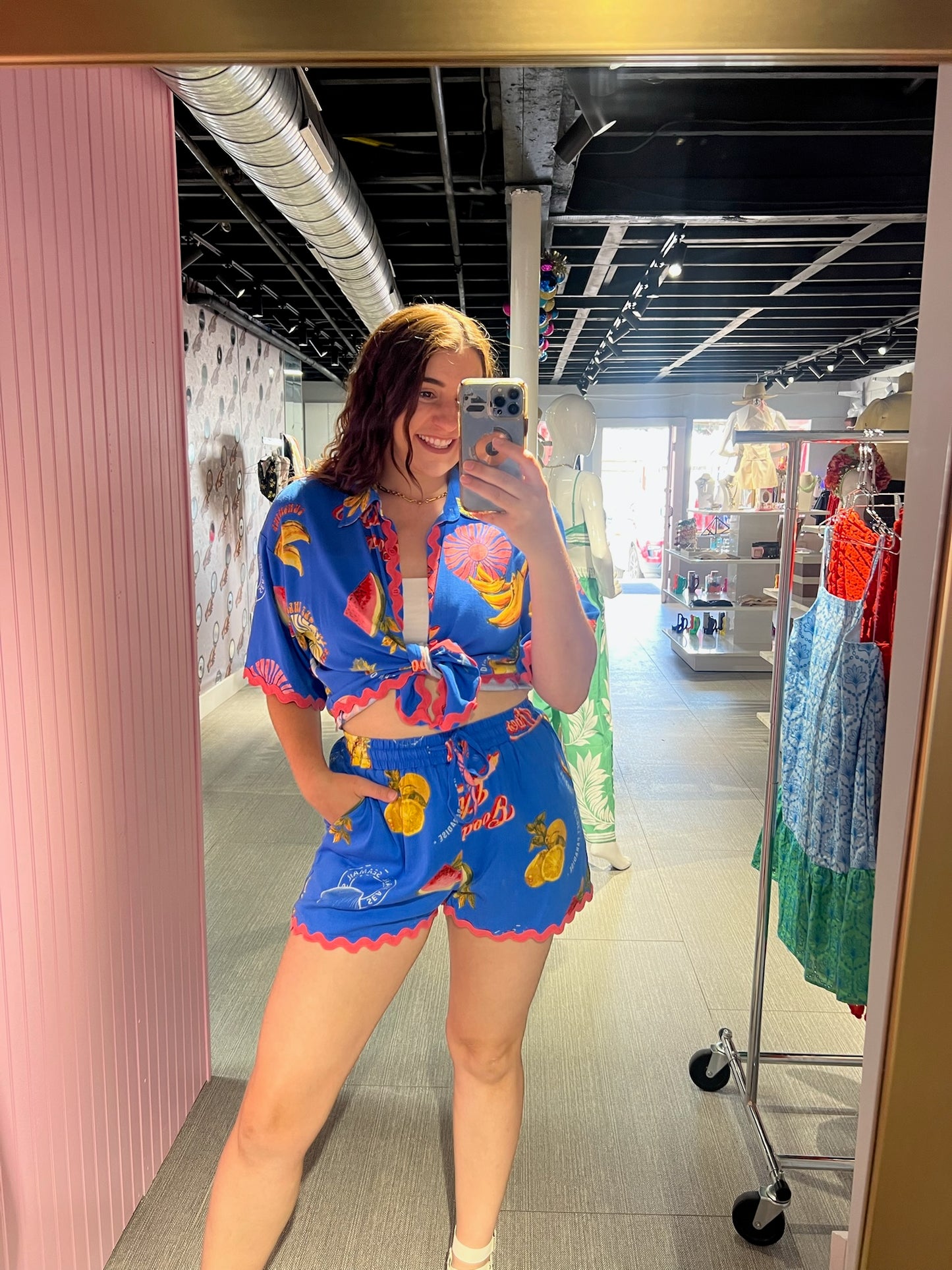Alanie Tropical Button Down Top