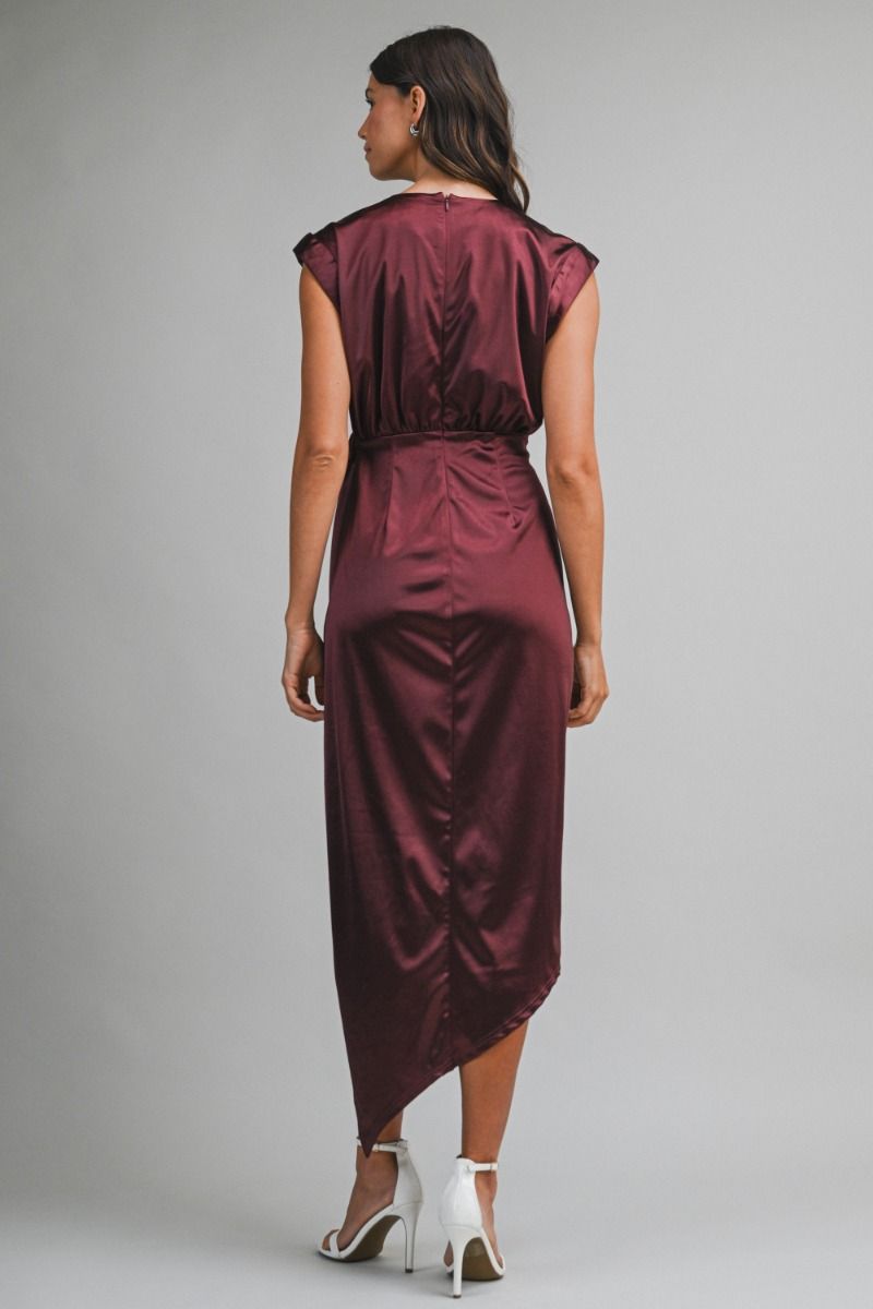 Dark Cherry Satin Midi Dress