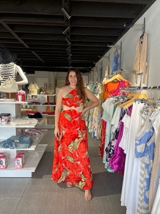Red Hot Tropical Maxi Dress