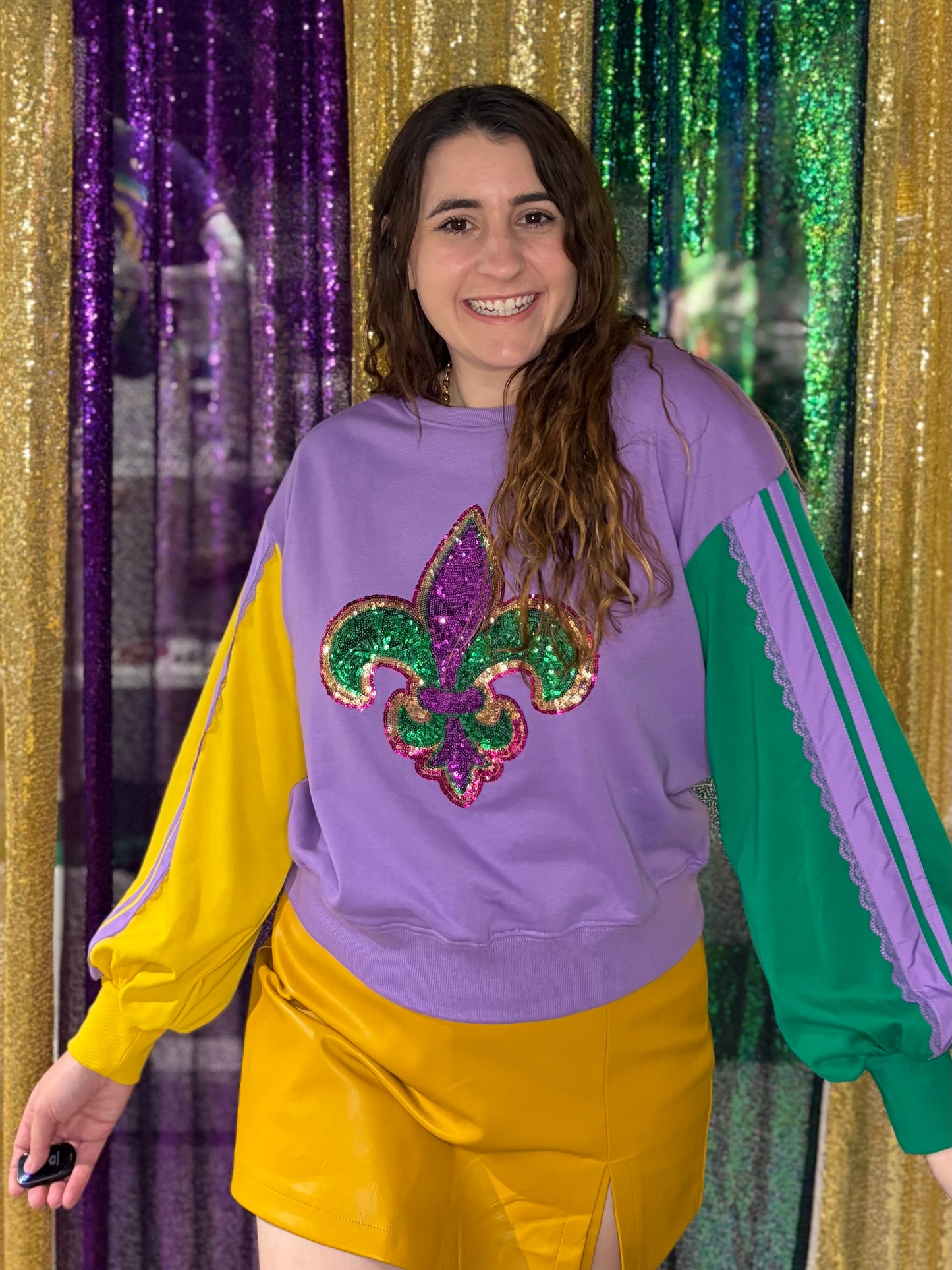 Mardi Gras Fleur De Lis Lace Trim Top