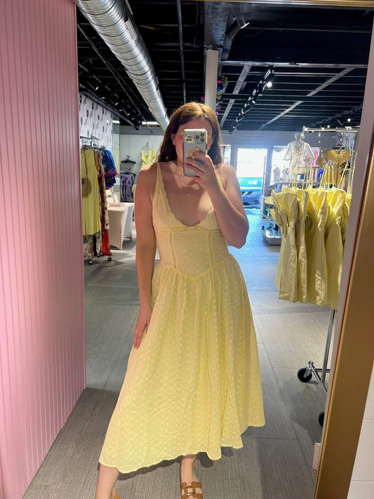 Butter Yellow Eyelet Midi Dress