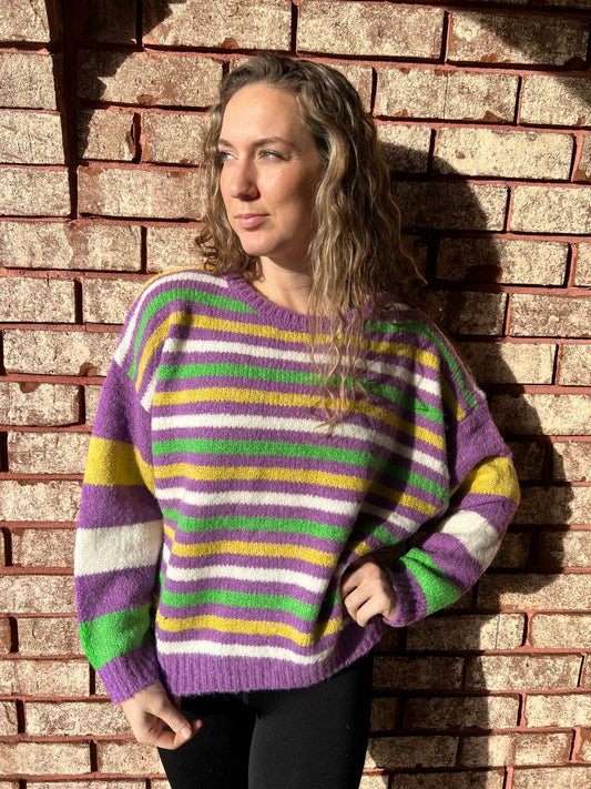 Mardi Gras Cozy Stripe Sweater