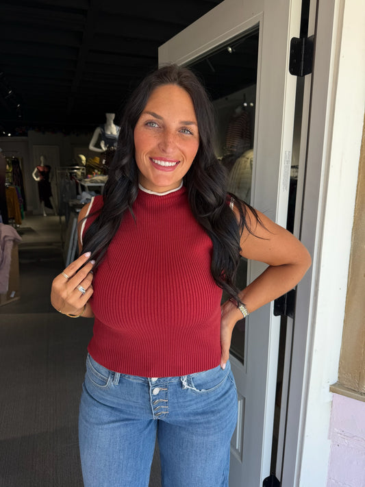Dark Red Sleeveless Sweater
