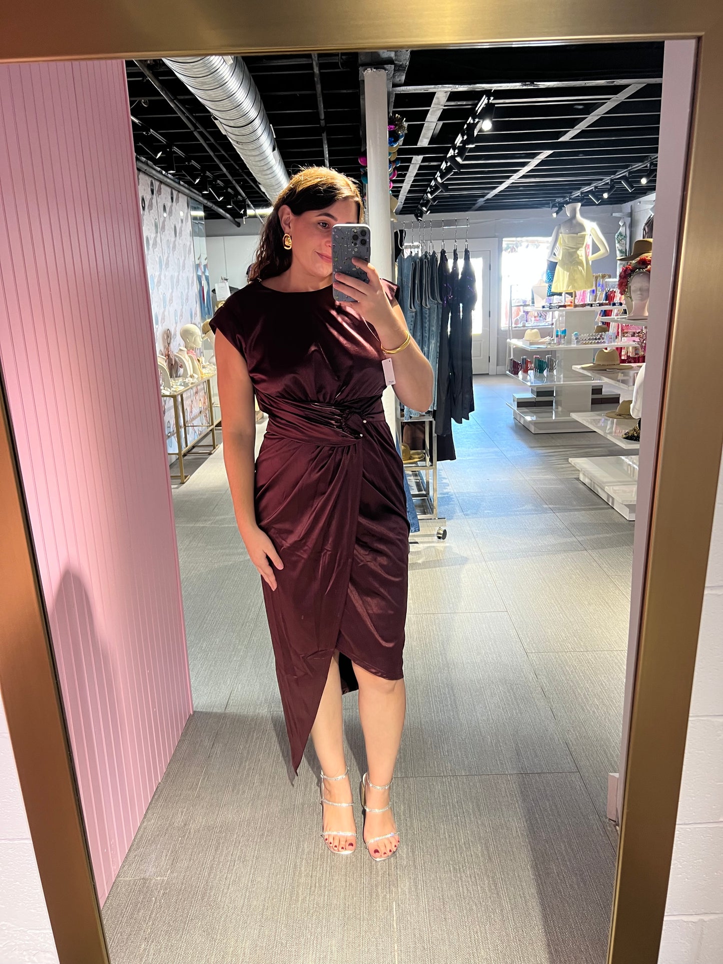 Dark Cherry Satin Midi Dress