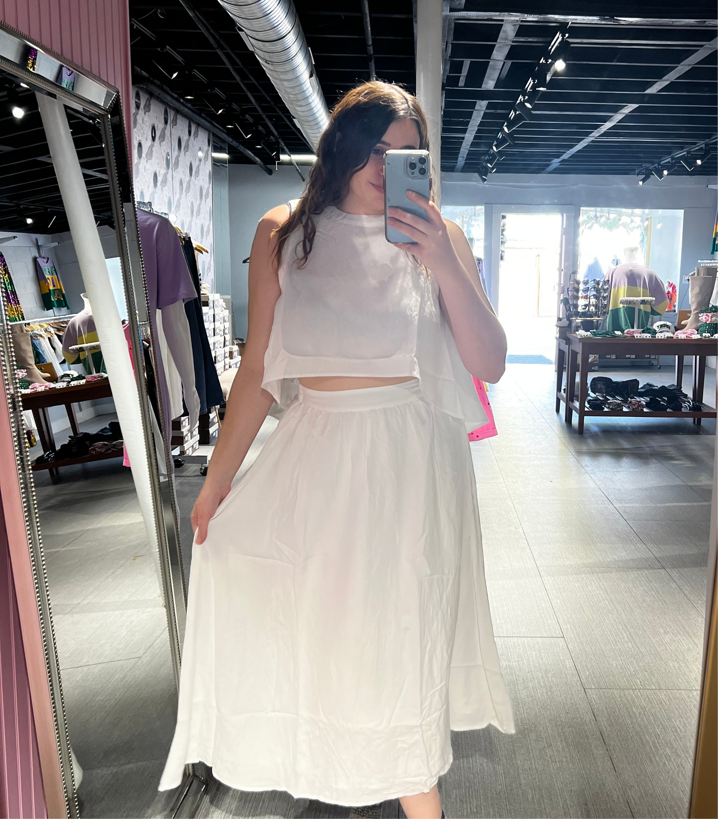 White Linen Midi Skirt Set