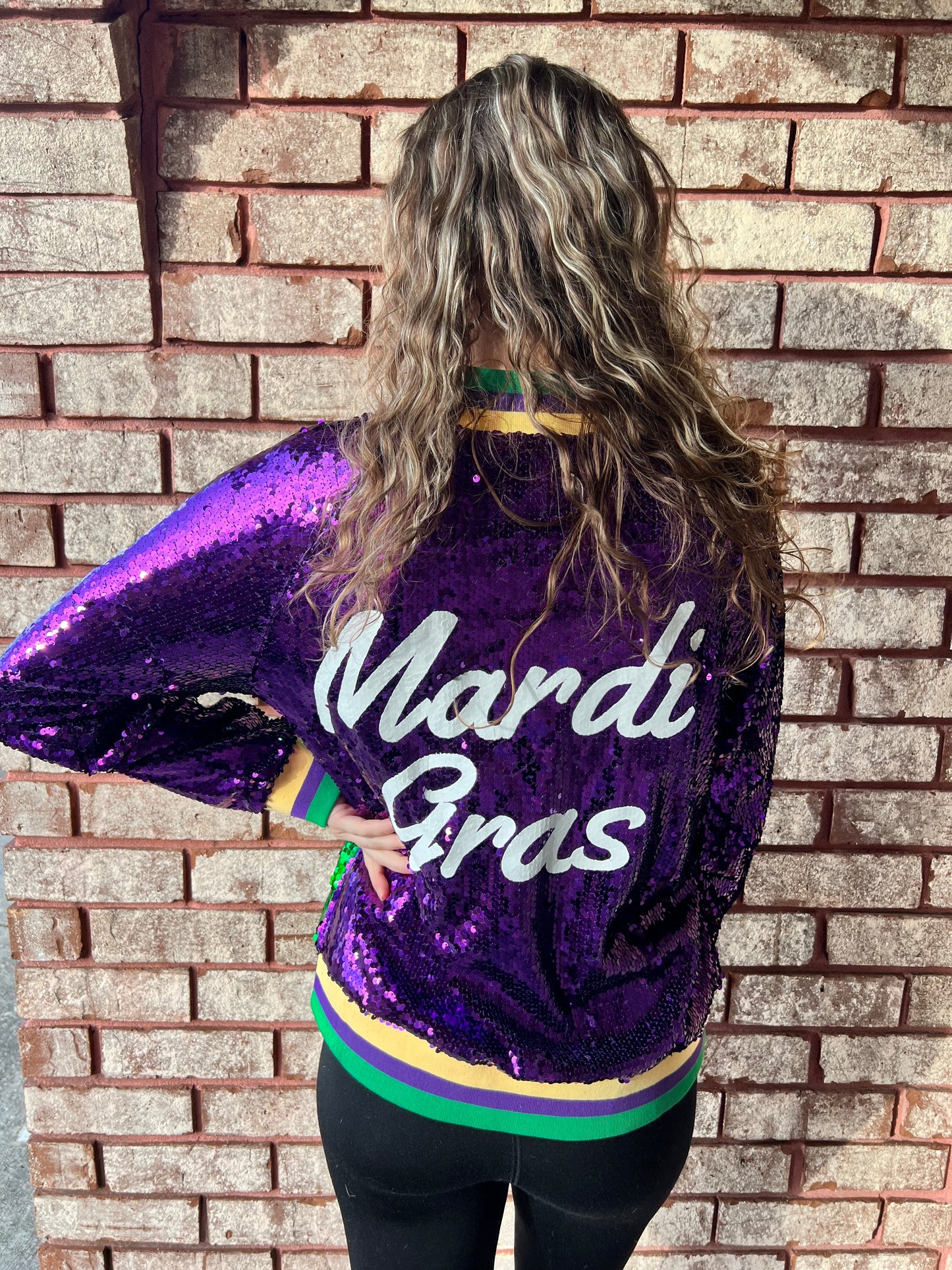 Mardi Gras Colorblock Sequin Bomber Jacket