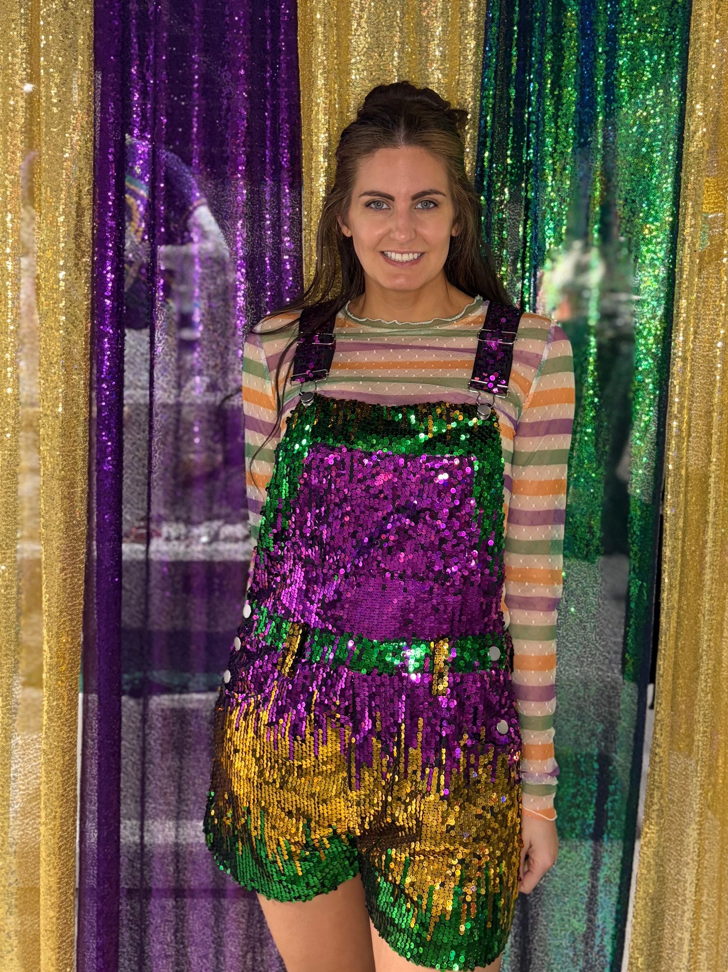 Mardi Gras Sequin Shortalls