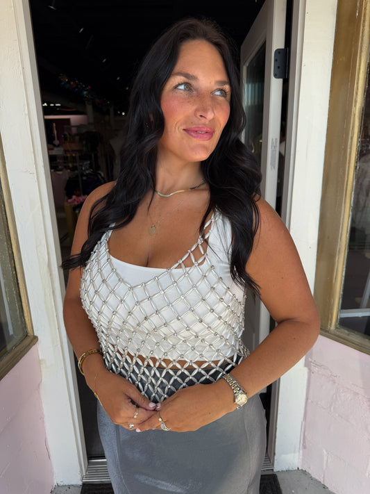 Coco Pearl Beaded Overlay Top