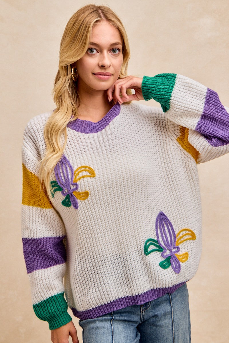 Mardi Gras Fleur De Lis Sweater