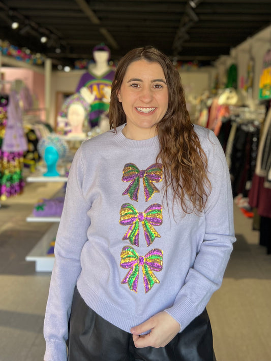 Mardi Gras Lavender Bow Sweater