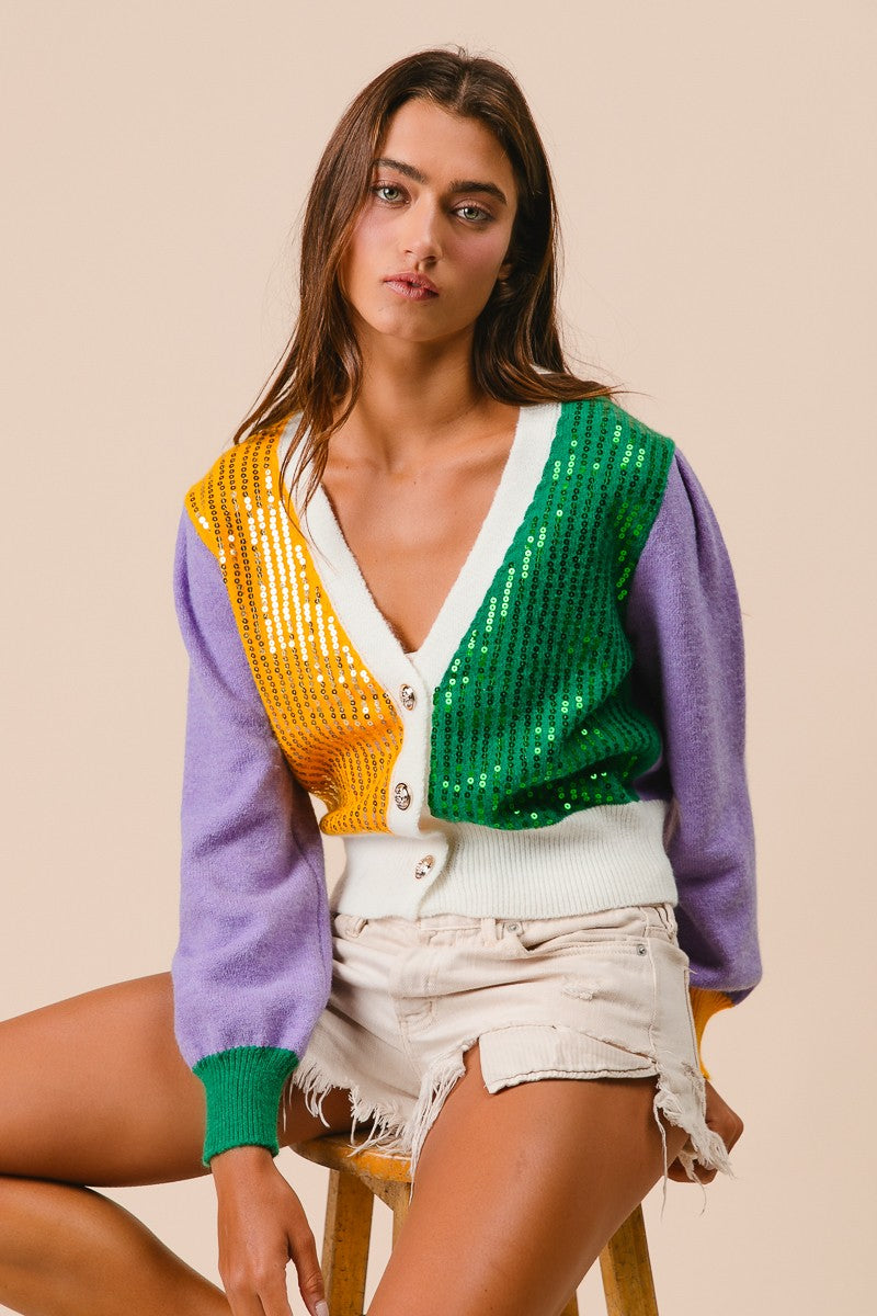Mardi Gras Sequin Cardigan