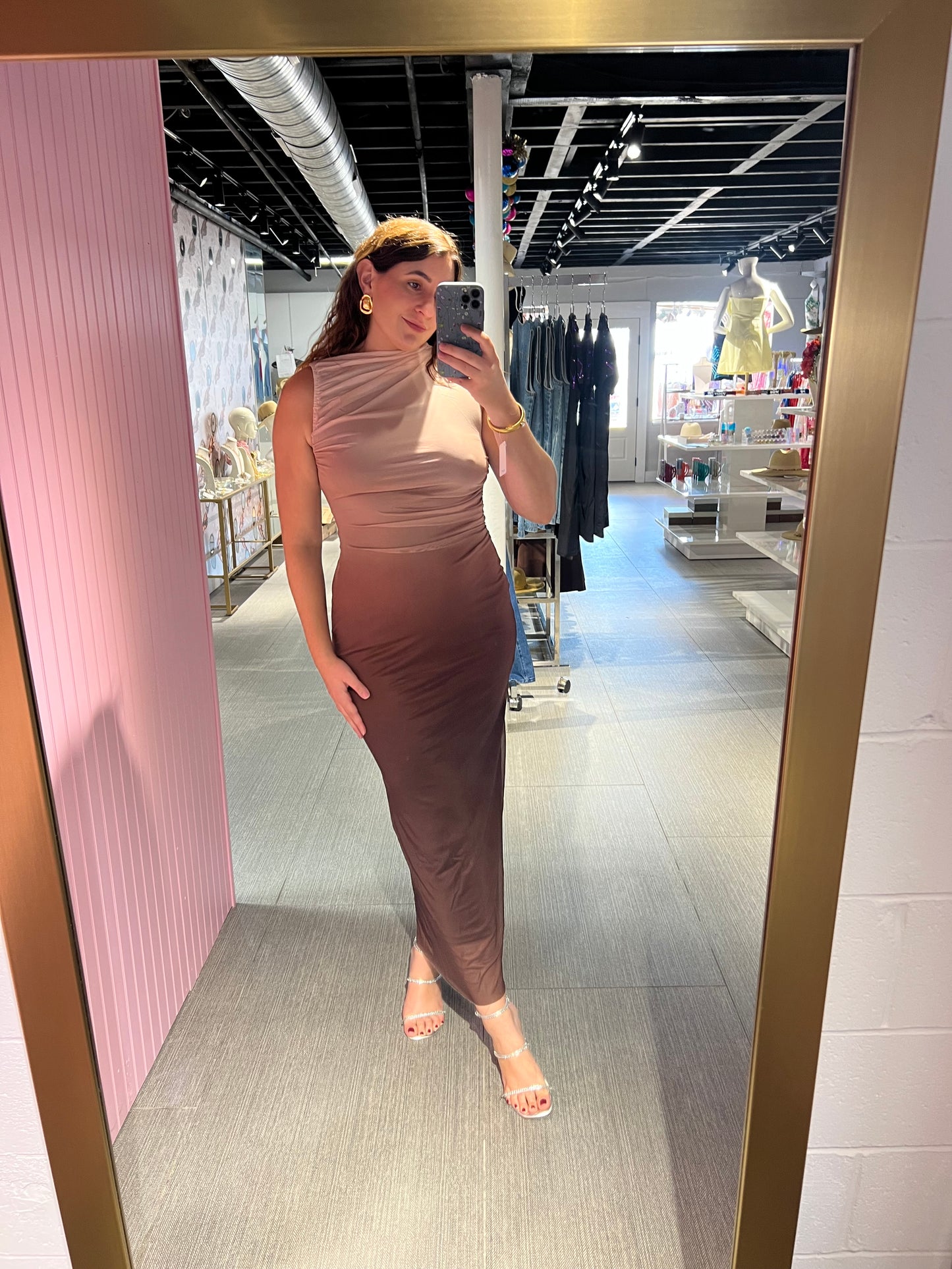 Brown Ombré Sleeveless Mesh Dress