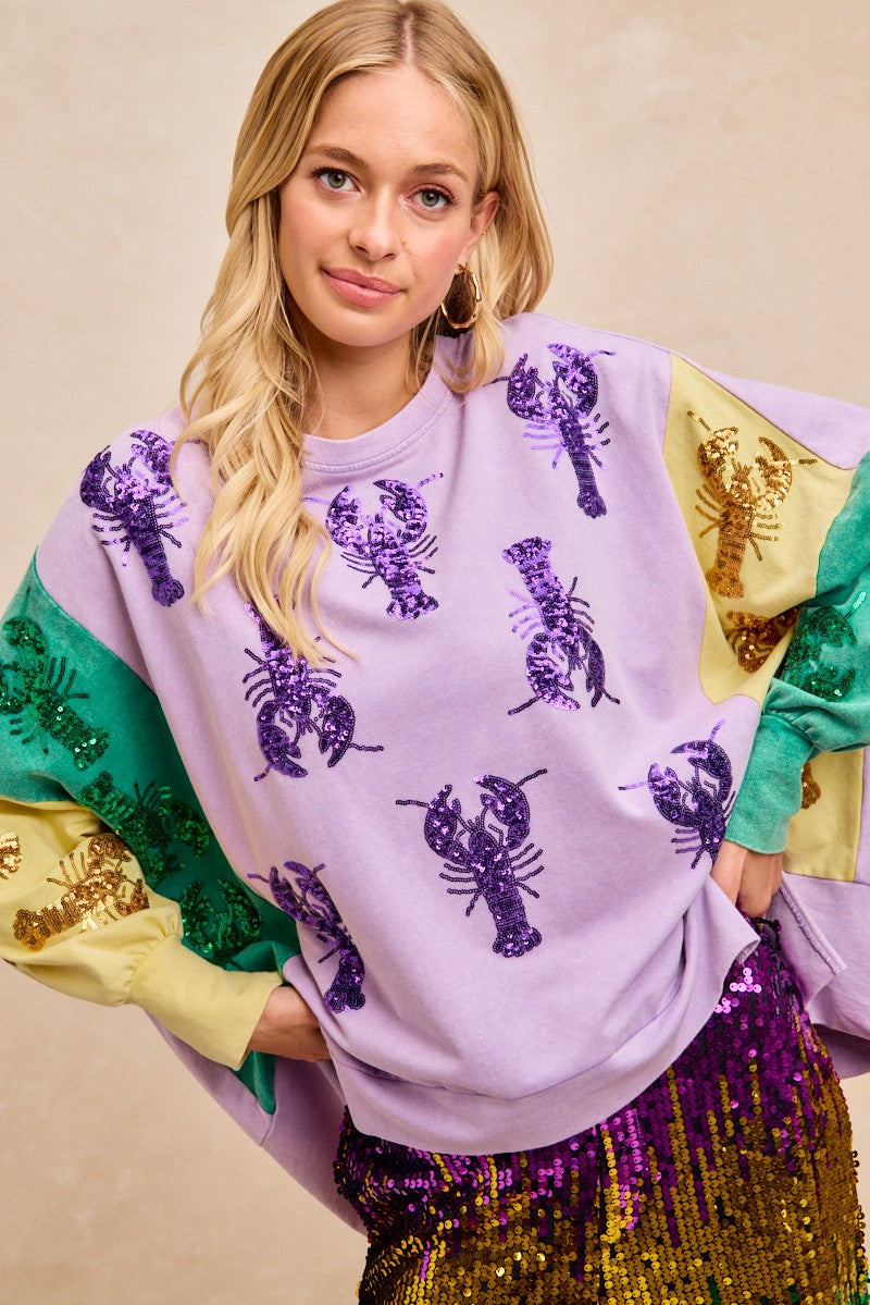 Mardi Gras Oversized Sequin Crawfish Top