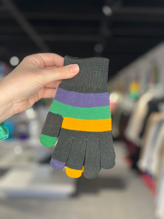Mardi Gras Black Touch Screen Gloves