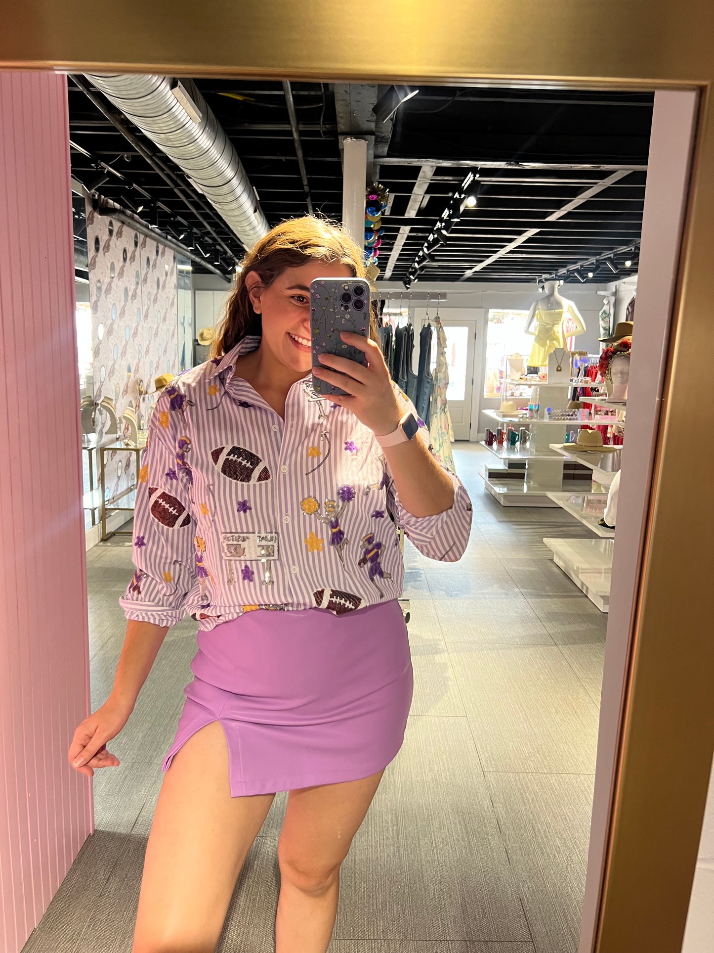 Purple and Gold Gameday Sequin Button Down