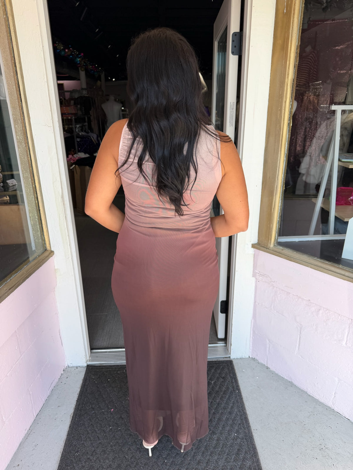 Brown Ombré Sleeveless Mesh Dress