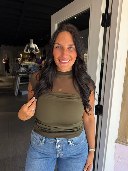 Heather Mesh Short Sleeve Top